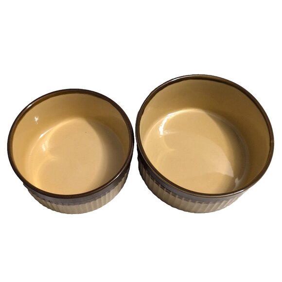 Set of 2 Vtg 60s T.G. Green "Granville" Casserole Bowls Brown/Honey Ribbed GUC - Picture 2 of 10